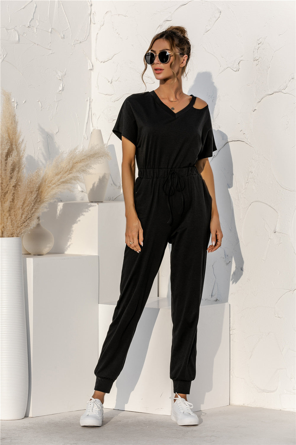Damen Relaxed Fit Overall mit Kordelzug und Schulterfreies Design R&B