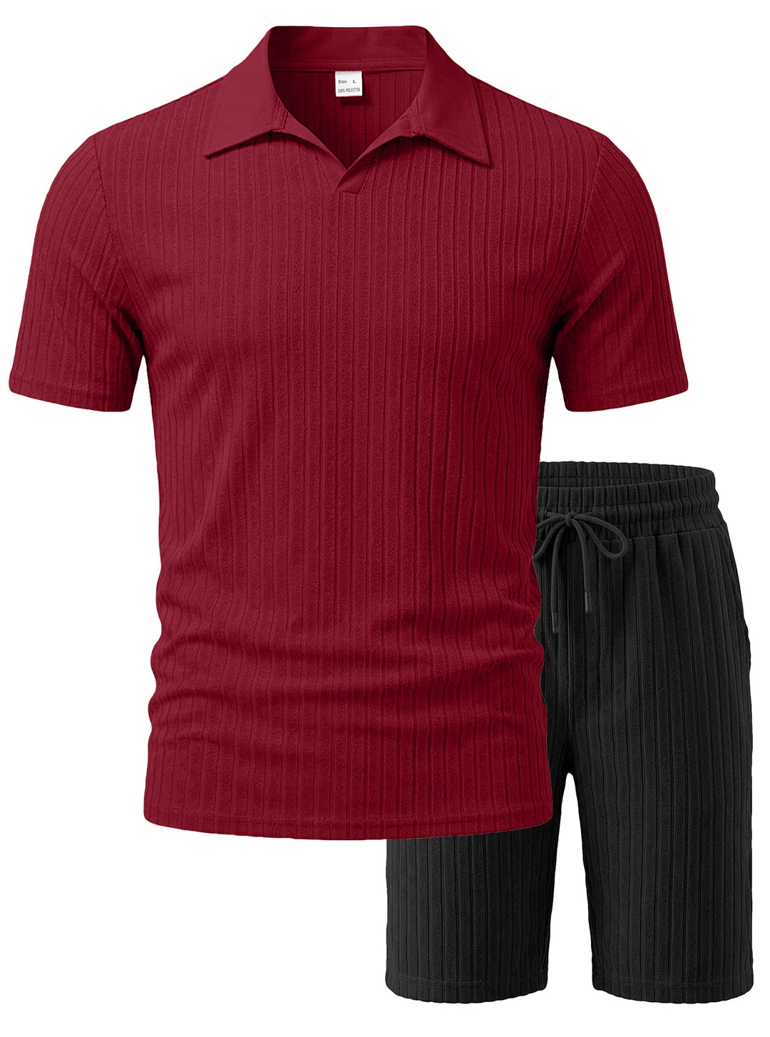 Herren nan Strick-Lounge-Ensemble mit Polokragen V‑Einsatz und Tunnelzug-Bermudas R&B