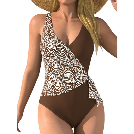 Damen Einteiliger Badeanzug mit Wickeldesign und Tiermotiv R&B