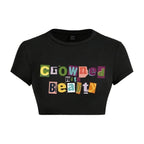 Damen Crop-T-Shirt mit kreativem unvergesslichem Statement R&B