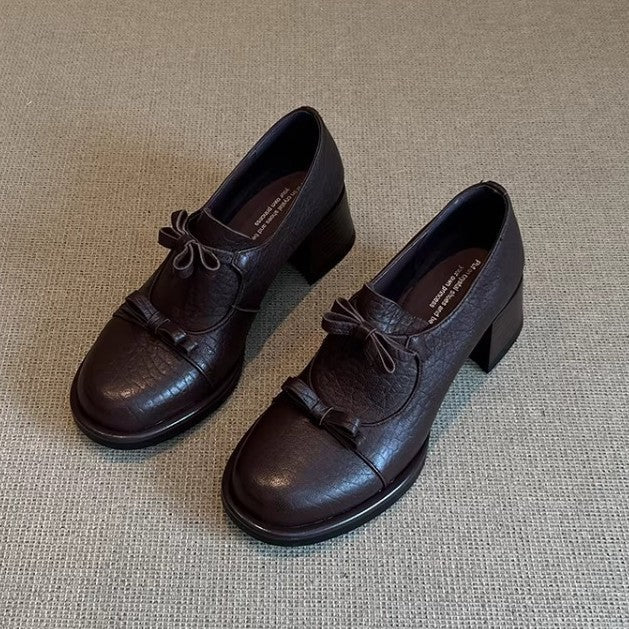 Damen elegante Schnürschuhe mit dekorativen Schleifen und komfortablem Blockabsatz R&B