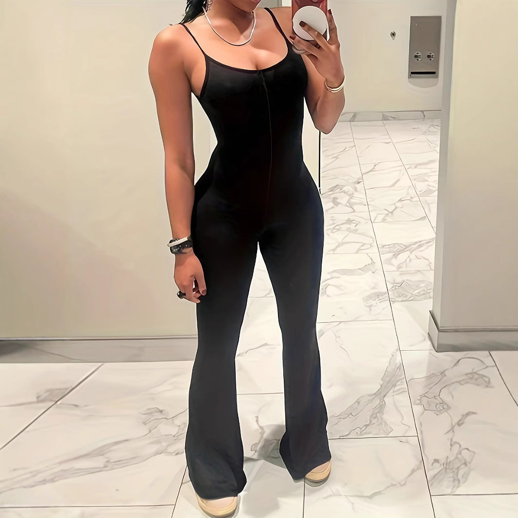 Damen weit geschnittener Jumpsuit mit verstellbaren Spaghetti-Trägern und schickem Flared-Schnitt R&B