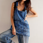 Damen Jeanslatzhängerkleid mit verstellbaren Trägern und praktischen Taschen R&B