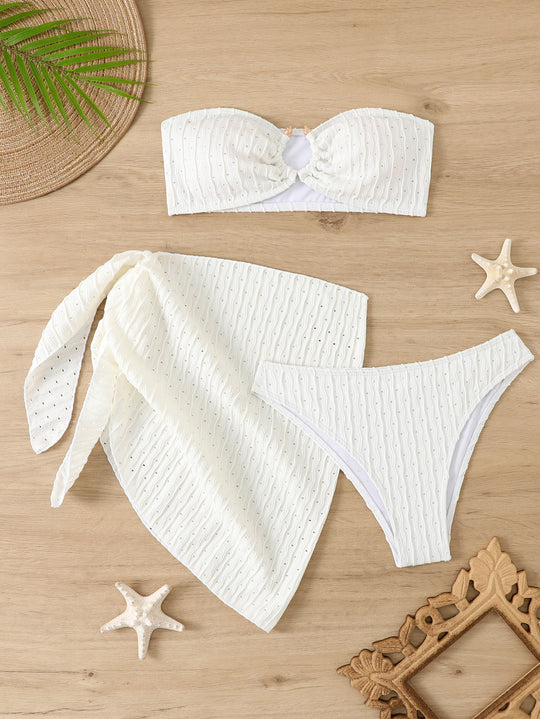 Damen Bandeau-Bikini-Set mit raffiniertem Wickelrock und stilvollen Details R&B
