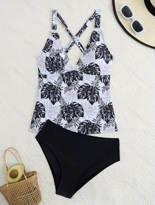 Damen Tankini-Set mit floralem Oberteil und klassischer Bikini-Hose R&B