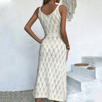 Damen gehäkeltes Midi-Kleid mit raffiniertem Mustermix R&B