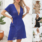 Damen luftiges Strickkleid mit attraktiven Häkelmustern R&B
