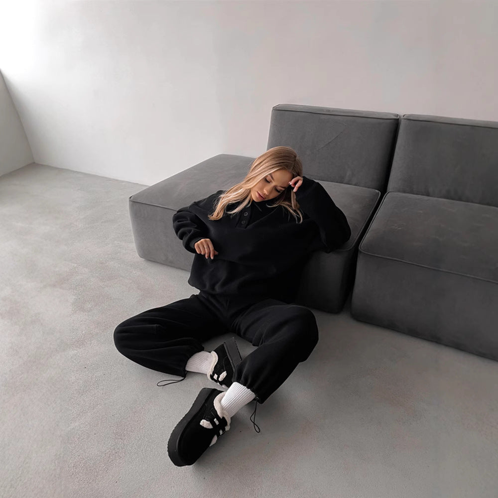 Damen lässiges Sweatshirt- und weite Jogginghose-Set mit modernem Kragen R&B