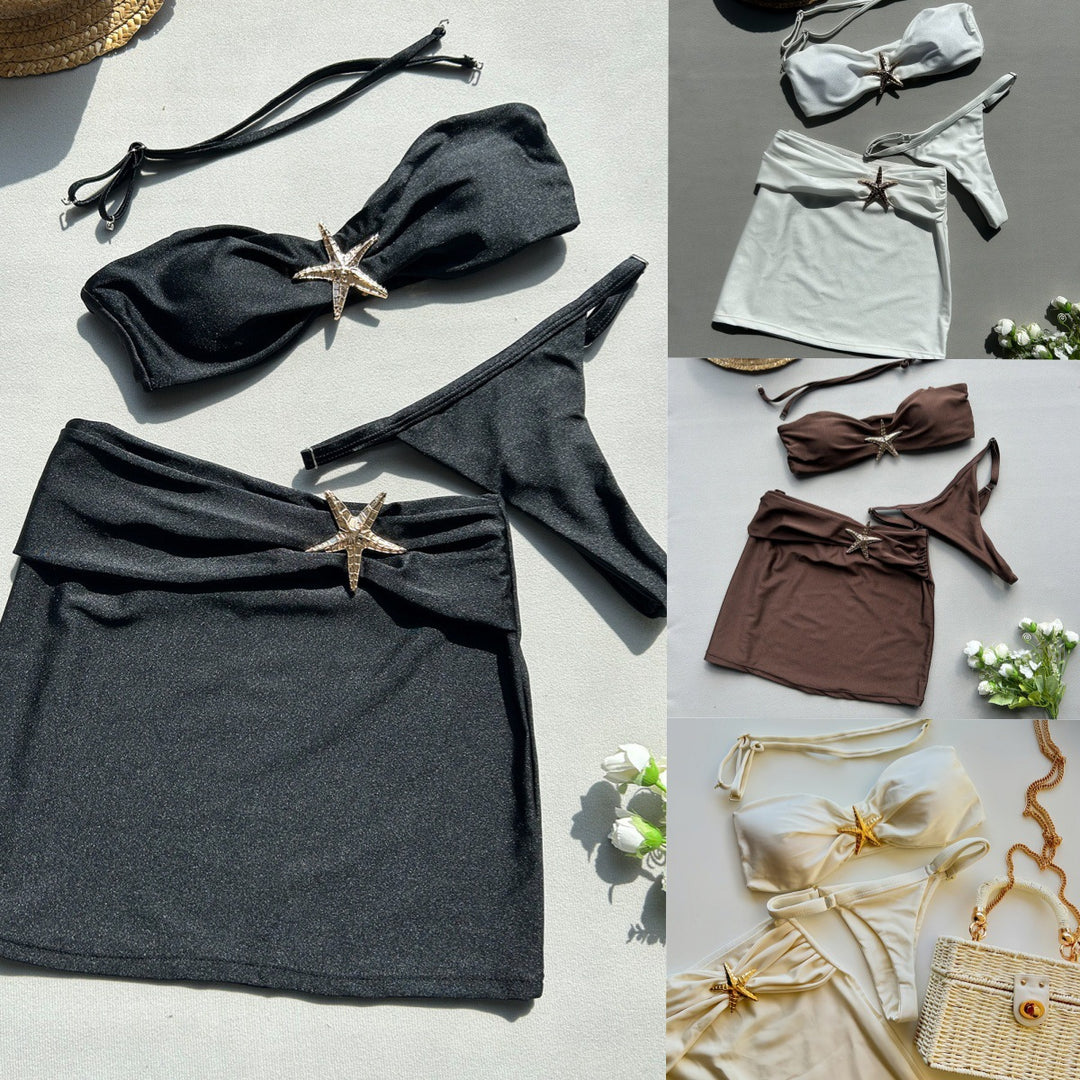 Damen Bikini-Set mit Röckchen und schimmerndem Muschel-Detail R&B