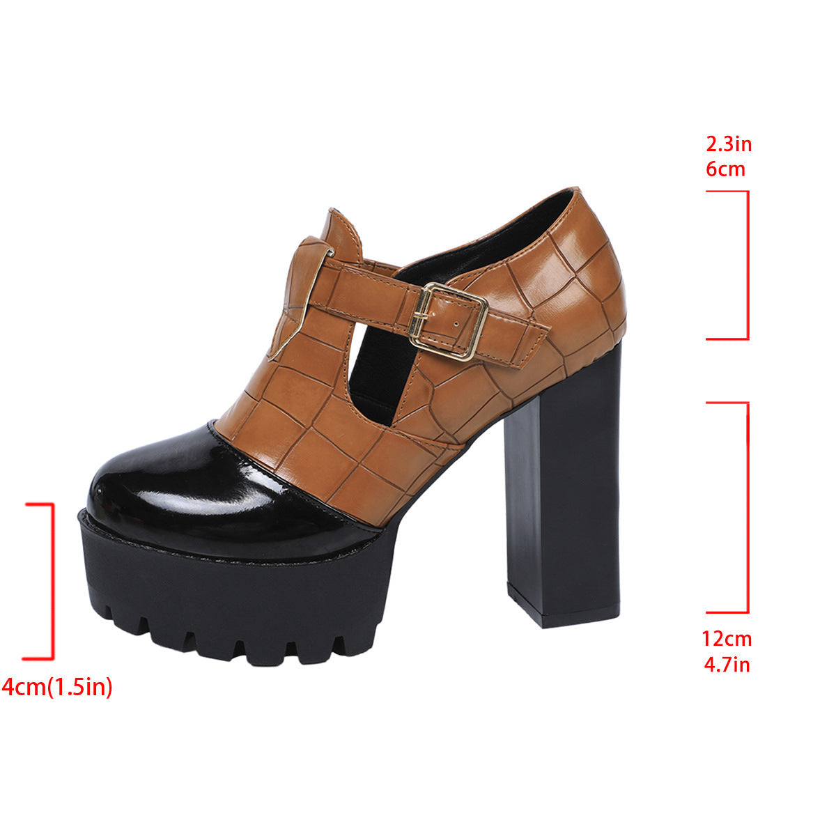 Damen Plateau-Pumps mit modischem Krokoprägungs-Design und verstellbarem Riemen R&B