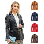 Damen nan taillierter Blazer aus Kunstleder mit Reverskragen und Pattentaschen R&B