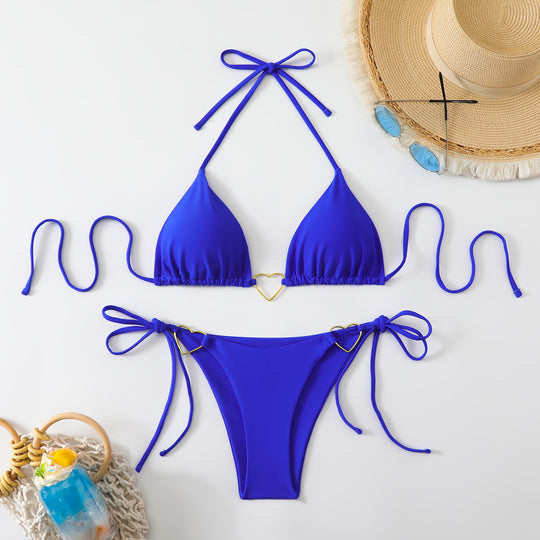 Damen Triangel-Bikini-Set mit verspielten Schleifen und Herz-Applikationen R&B