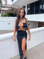 Damen Maxikleid mit raffinierten Cut-Outs und verführerischen Rüschendetails R&B