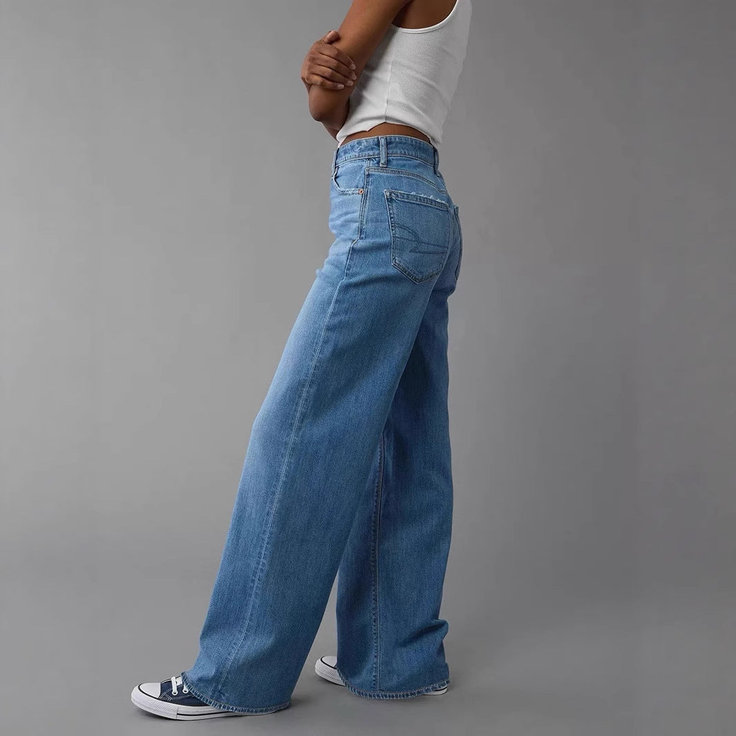 Damen Weit geschnittene Jeanshose mit hohem Bund und lässigem Schnitt R&B