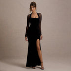 Damen Elegantes Maxikleid mit transparenten Ärmeln und seitlichem Schlitz R&B