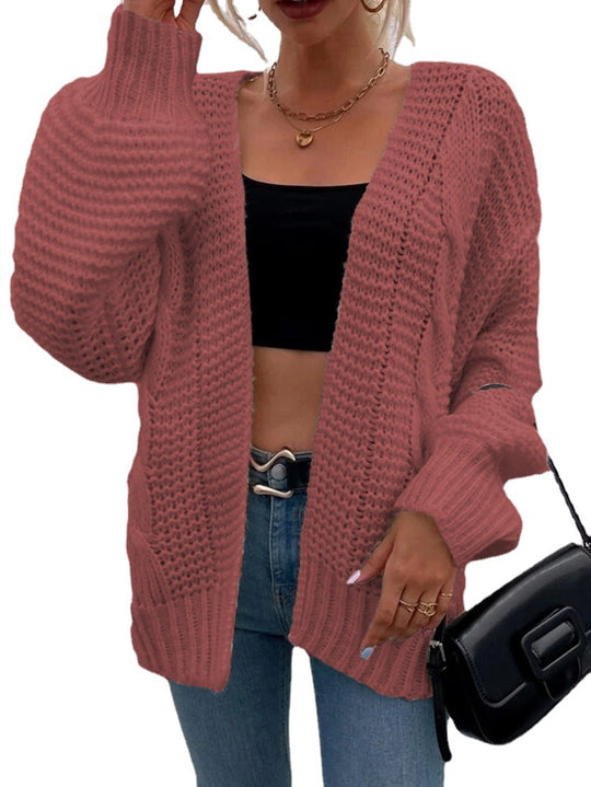 Damen Grobe Strickjacke mit offenem Schnitt und praktischen Taschen R&B