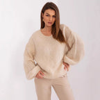 Damen gemütlicher Oversize-Strickpullover mit voluminösen Ärmeln und strukturiertem Design R&B