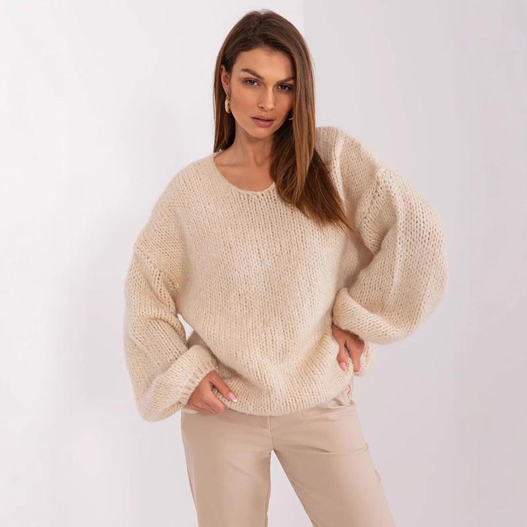 Damen gemütlicher Oversize-Strickpullover mit voluminösen Ärmeln und strukturiertem Design R&B