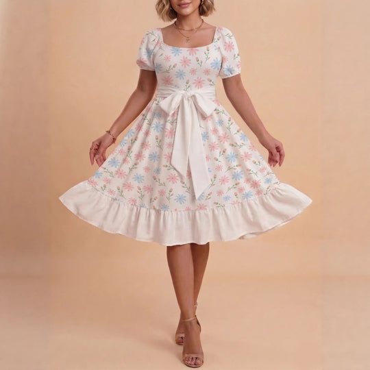 Damen Verspieltes Maxikleid mit Bärenmuster und taillierbarem Band R&B