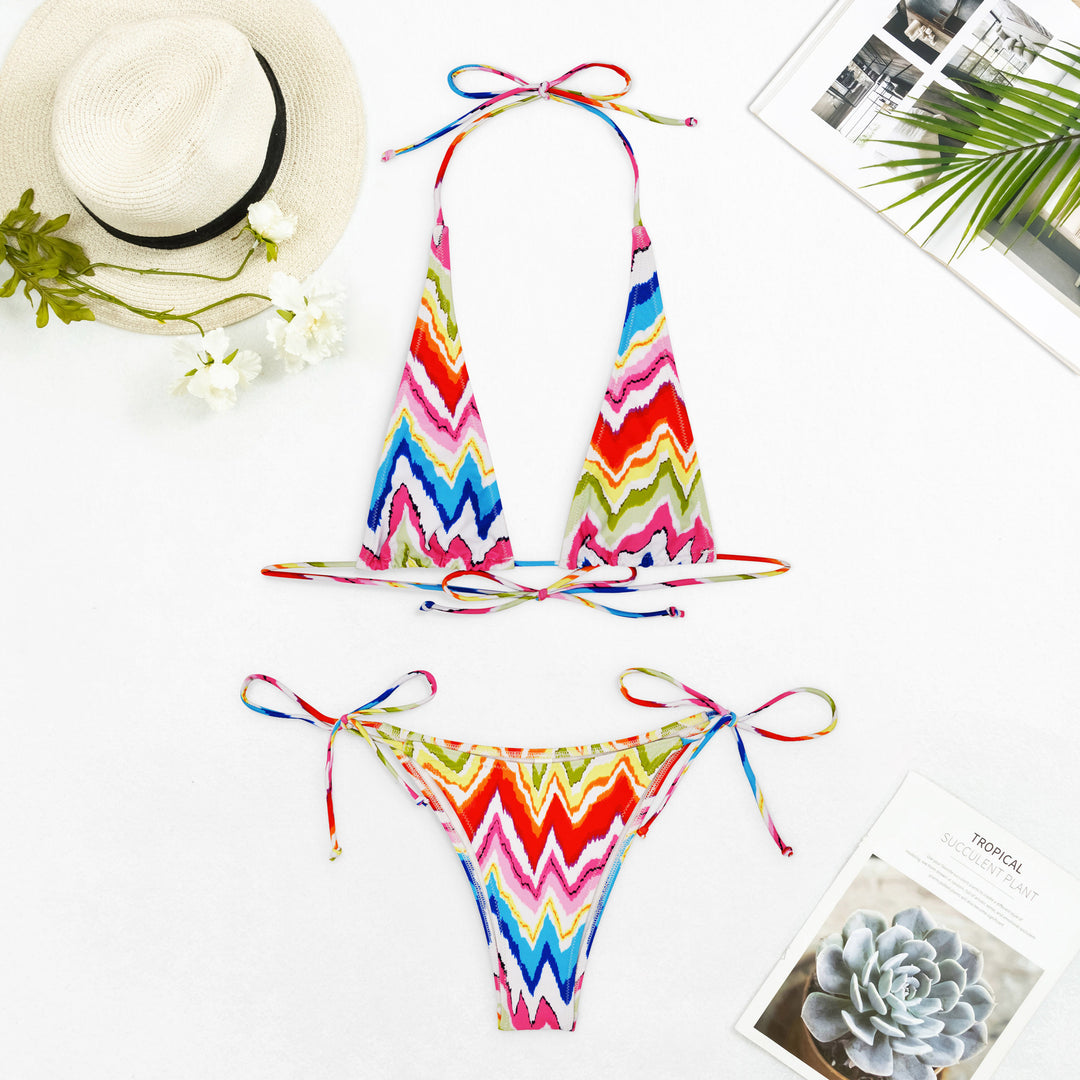Damen Triangel-Bikini mit verstellbaren Schnüren und angesagtem Wellenmuster R&B