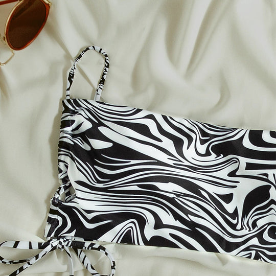Damen Bikiniset mit verstellbaren Schnürdetails und maritimen Wellenmuster R&B