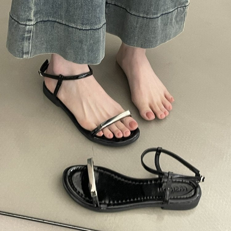 Damen elegante Riemchen-Sandalen mit modischem Glitzerakzent R&B