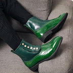 Damen elegante Lackleder Stiefeletten mit modischen Knöpfen R&B