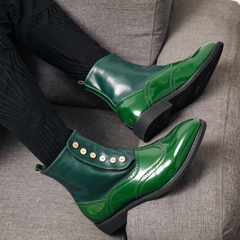Damen elegante Lackleder Stiefeletten mit modischen Knöpfen R&B