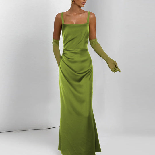 Damen Elegantes Satin-Maxikleid mit schmalen Trägern R&B