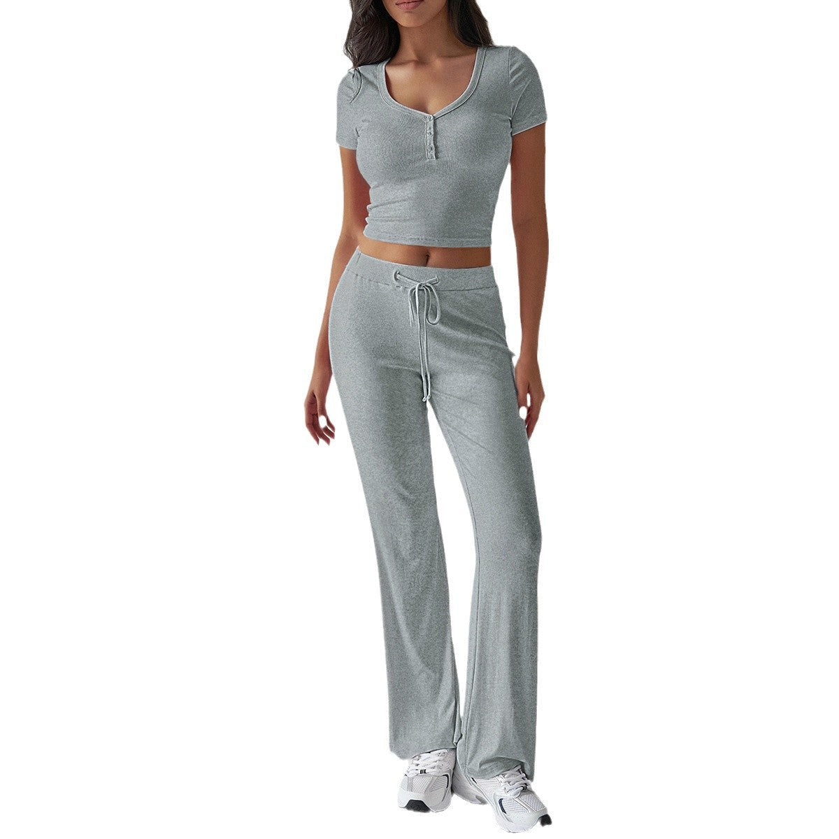 Damen Kombinations-Set mit cropped Oberteil und weiten Hosen R&B