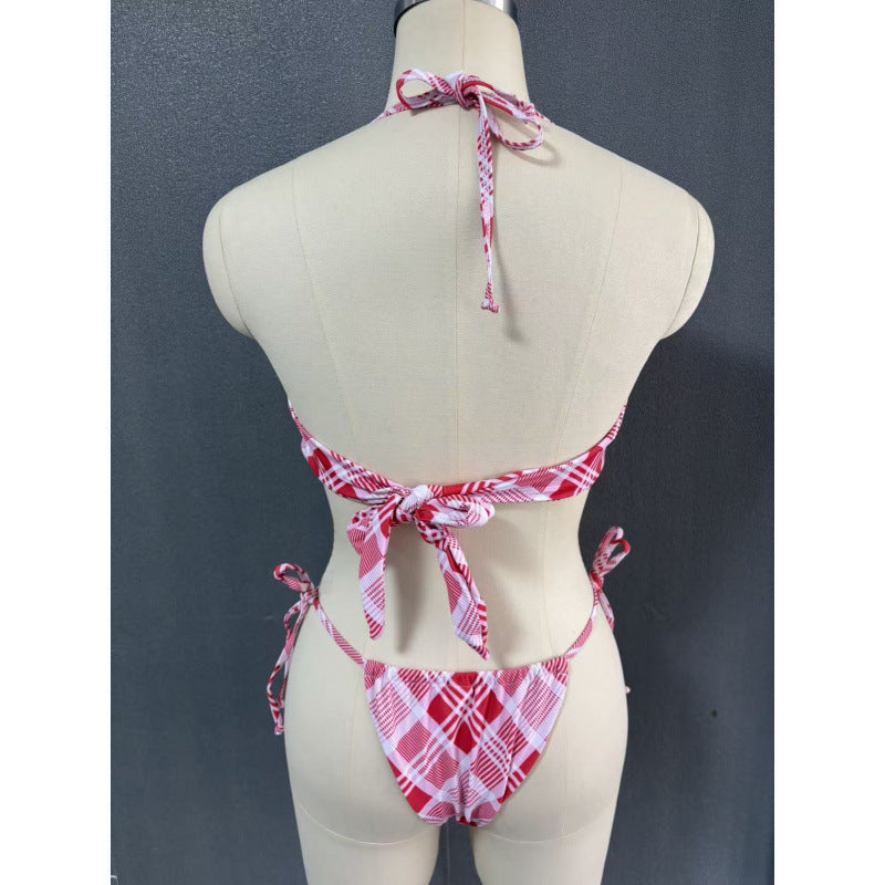 Damen Crop-Top Bikini mit asymmetrischem Schnitt und modischem Karomuster R&B