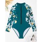 Damen Surfanzug mit floralem Design und sportlichem Reißverschluss R&B