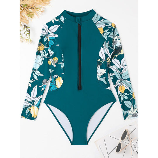 Damen Surfanzug mit floralem Design und sportlichem Reißverschluss R&B