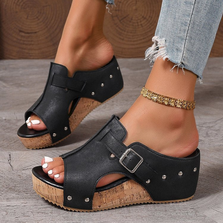 Damen modische Clogs mit verstellbarer Schnalle und korkähnlicher Sohle R&B