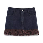 Damen Jeansrock mit eleganter Spitze und Knopfdetails R&B