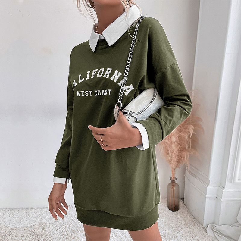 Damen Sweatkleid mit Hemdkragen und sportlichem Schriftzug R&B
