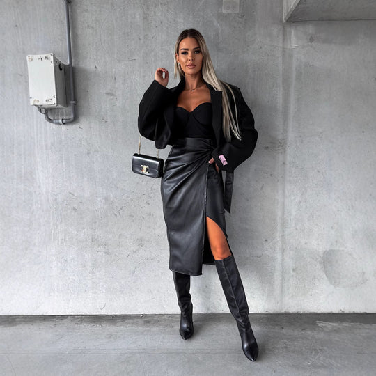 Damen Elegante Wickelrock mit hohem Schlitz R&B