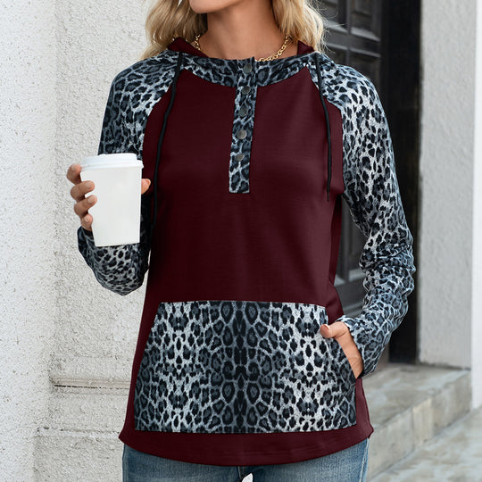 Damen Kapuzenpullover mit Leopardenmuster und Kängurutasche R&B
