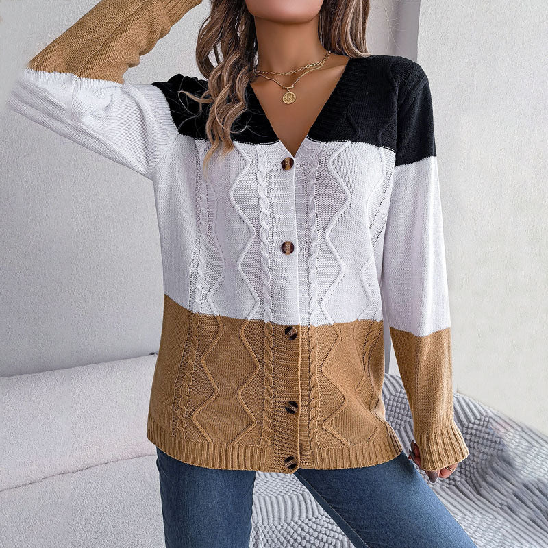 R&B | Farbblock Strickjacke mit Modischem Stil