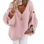 Damen V-Ausschnitt Strickpullover mit weitem Schnitt