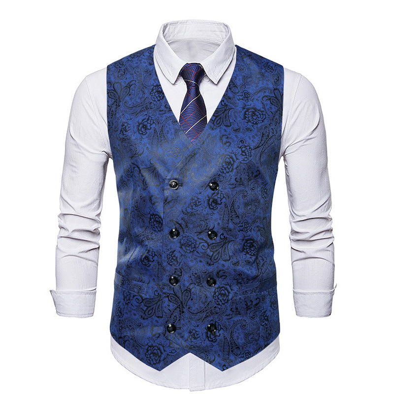 Herren elegante Weste mit floralem Muster und doppelter Knopfreihe R&B