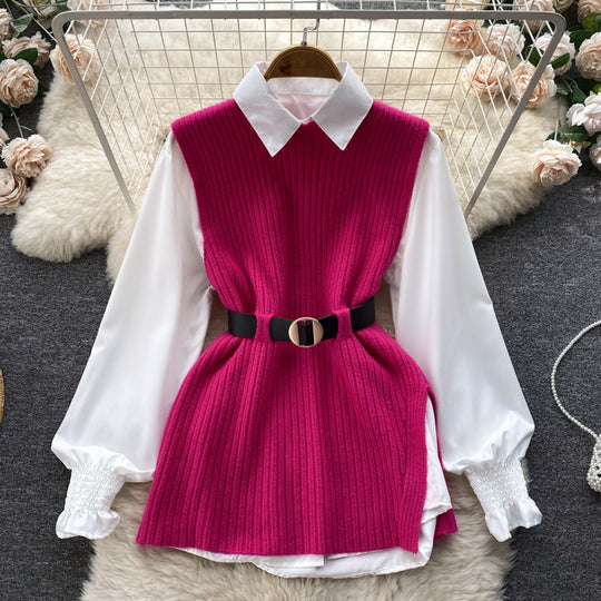 Damen modische Strickweste mit eleganter Hemdunterlage R&B