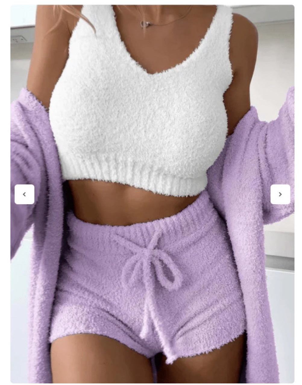 Damen kuscheliges Lounge-Set mit Cropped Top und Shorts