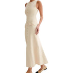 Damen Strickmaxikleid mit Knopfleiste und seitlichen Schlitzen R&B