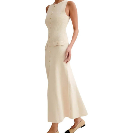 Damen Strickmaxikleid mit Knopfleiste und seitlichen Schlitzen R&B
