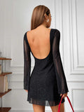 Damen Elegantes Kleid mit offenem Rücken und schimmerndem Stoff