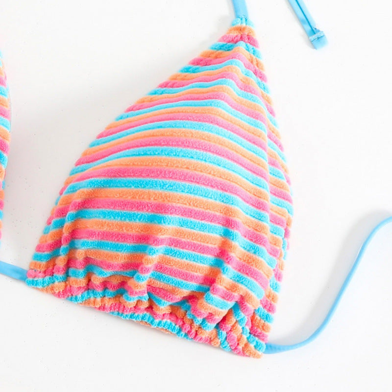 Damen Triangel-Bikini mit verstellbaren BindR&Bändern und verspieltem Streifenmuster R&B