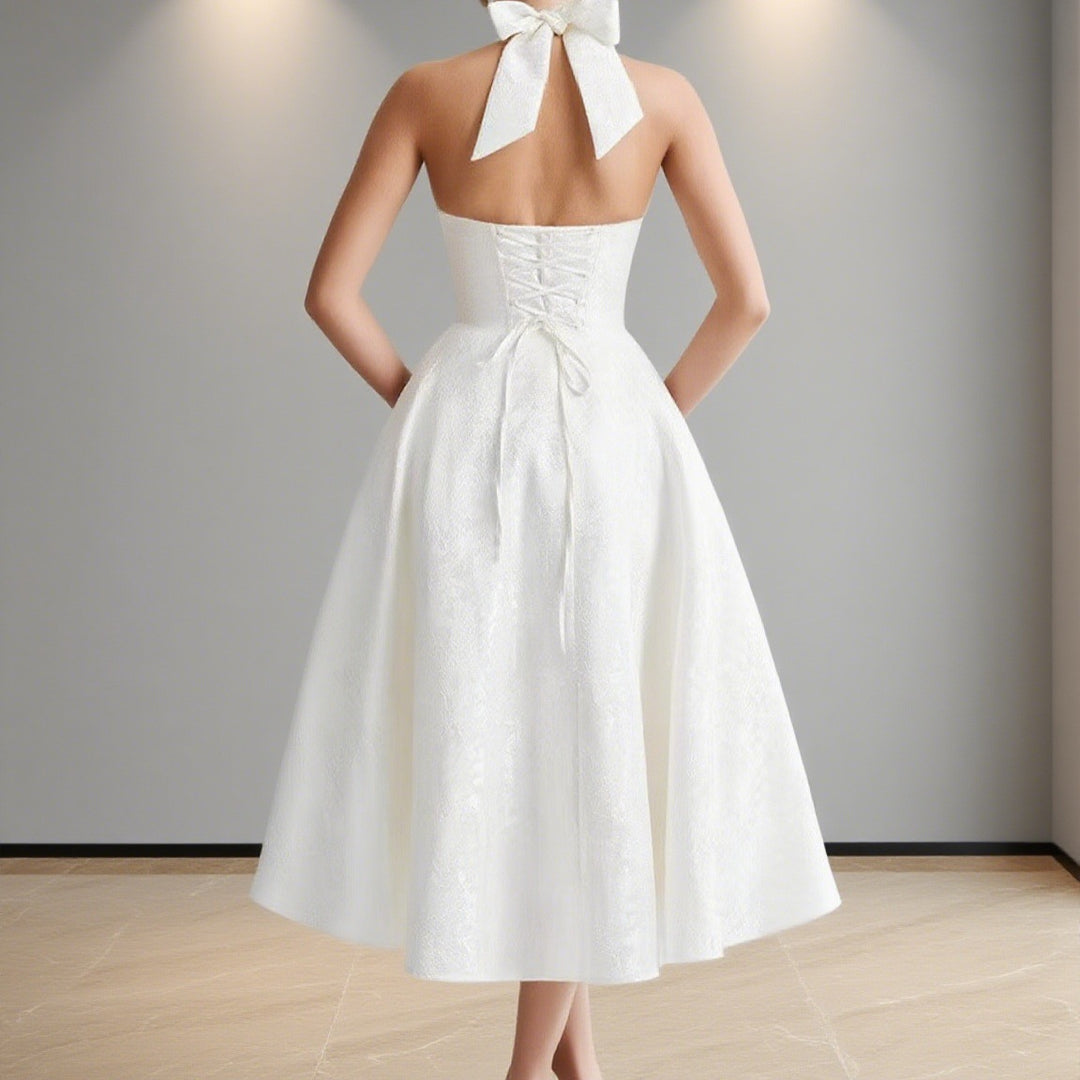 Damen Elegantes Hochzeitskleid mit schwingendem Rock und tiefem V-Ausschnitt R&B