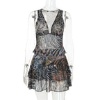 Damen Elegantes Kleid mit Rüschendetails und animalischem Muster R&B
