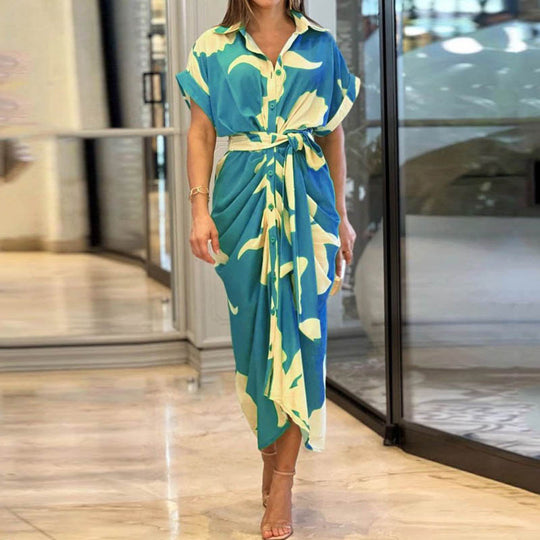Damen Hemdblusenkleid mit fließendem Schnitt und Taillengürtel Heidi-Mode